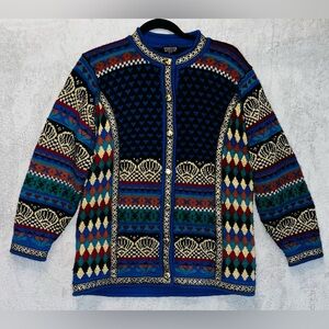 Vintage Vrikke Sweater Small Multicolor 100% Wool Irene Haugland Nordic Cardigan